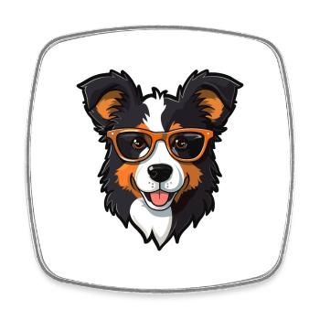 Border Collie Hunderasse Aquarell Karikatur Kawaii - Viereckiger Kühlschrankmagnet - Weiß - Vorne