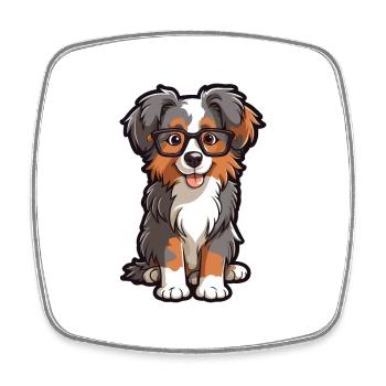 Australian Shepherd Dog Breed Watercolor Cartoon K - Square fridge magnet - white - Front