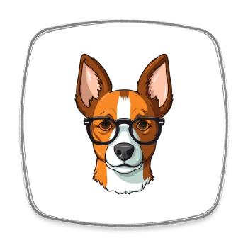Basenji Hunderasse Aquarell Karikatur Kawaii Brille - Viereckiger Kühlschrankmagnet - Weiß - Vorne