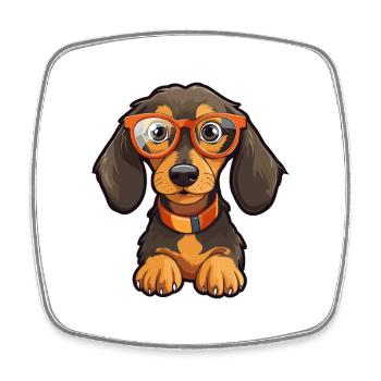 Dackel Hund Rasse Aquarell Karikatur Kawaii Glas - Viereckiger Kühlschrankmagnet - Weiß - Vorne