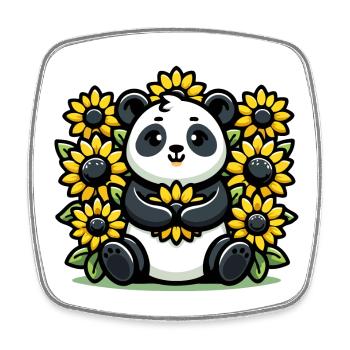 Panda en fleurs : le compagnon tournesol - Magnet carré - blanc - Devant