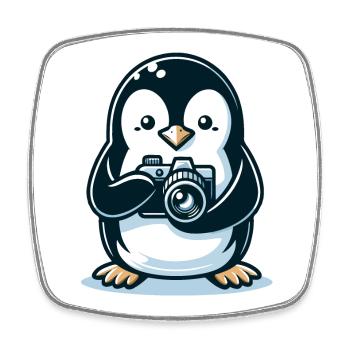 Photographe pingouin : l’aventurier de l’instantané - Magnet carré - blanc - Devant