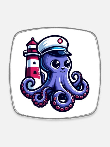 Octo-Navigator: Guiding Light of the Seas - Square fridge magnet - white