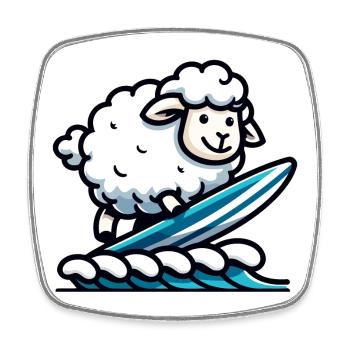 Surfschafe: Woolly Waves Rider - Viereckiger Kühlschrankmagnet - Weiß - Vorne