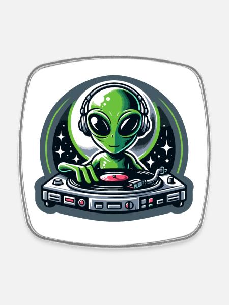 Galactic Grooves: The Extraterrestrial DJ - Square fridge magnet - white