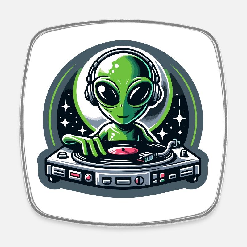 Galactic Grooves: The Extraterrestrial DJ - Square fridge magnet - white