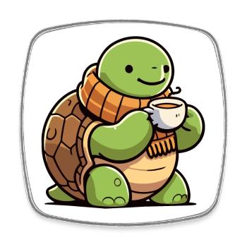 Tortue de l’heure du thé : la buveur de coquillages - Magnet carré - blanc - Devant