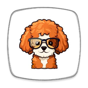 Caniche chien race aquarelle dessin animé Kawaii lunettes - Magnet carré - blanc - Devant