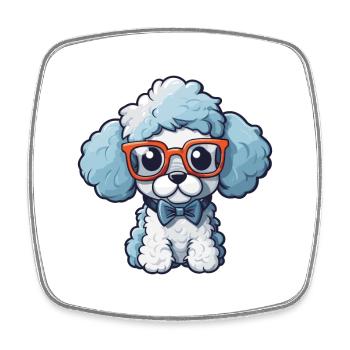 Caniche chien race aquarelle dessin animé Kawaii lunettes - Magnet carré - blanc - Devant