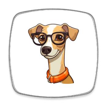 Whippet Dog Breed Watercolor Cartoon Kawaii Glasse - Square fridge magnet - white - Front