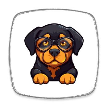 Rottweiler Dog Breed Watercolor Cartoon Kawaii Gla - Square fridge magnet - white - Front