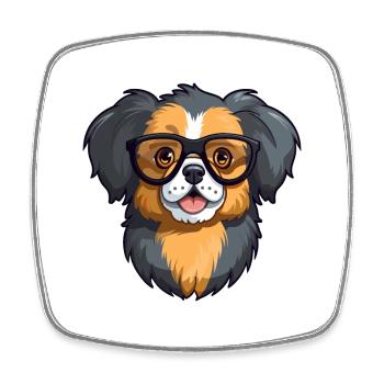 Épagneul tibétain chien race aquarelle dessin animé Kawai - Magnet carré - blanc - Devant