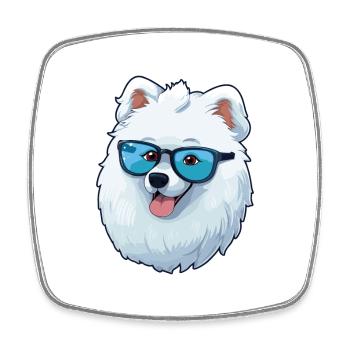 Samojede Hunderasse Aquarell Karikatur Kawaii Brille - Viereckiger Kühlschrankmagnet - Weiß - Vorne