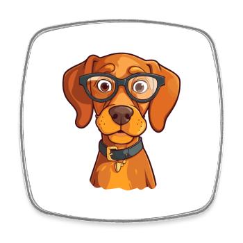 Vizsla Dog Breed Watercolor Cartoon Kawaii Glasses - Square fridge magnet - white - Front