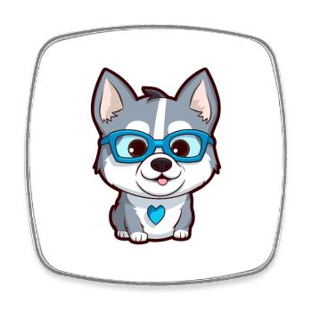 Husky Sibérien Chien Race Aquarelle Dessin Animé Kawaii - Magnet carré - blanc - Devant