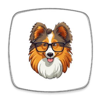 Sheltie Dog Breed Watercolor Cartoon Kawaii Glasse - Square fridge magnet - white - Front