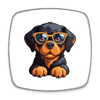Rottweiler chien race aquarelle dessin animé Kawaii Gla - Magnet carré - blanc - Devant