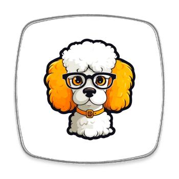 Caniche chien race aquarelle dessin animé Kawaii lunettes - Magnet carré - blanc - Devant