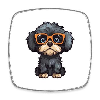 Shih Poo Hunderasse Aquarell Karikatur Kawaii Glas - Viereckiger Kühlschrankmagnet - Weiß - Vorne