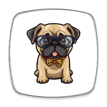 Mops Hund Rasse Aquarell Cartoon Kawaii Brille - Viereckiger Kühlschrankmagnet - Weiß - Vorne