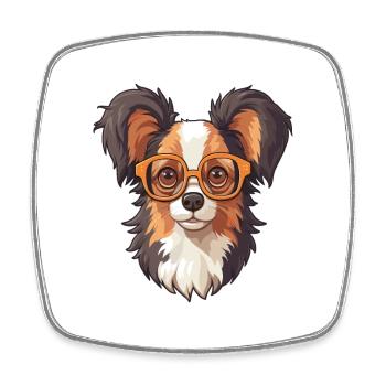 Papillon Hunderasse Aquarell Karikatur Kawaii Glas - Viereckiger Kühlschrankmagnet - Weiß - Vorne