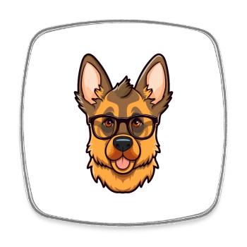 German Shepherd Dog Breed Watercolor Cartoon Kawai - Square fridge magnet - white - Front