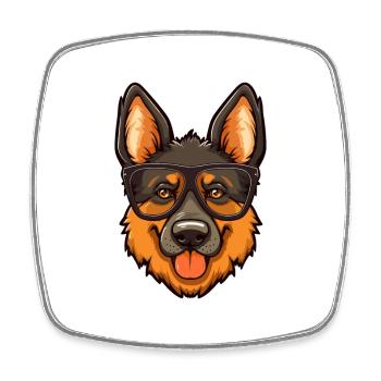 German Shepherd Dog Breed Watercolor Cartoon Kawai - Square fridge magnet - white - Front