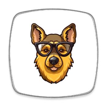 German Shepherd Dog Breed Watercolor Cartoon Kawai - Square fridge magnet - white - Front