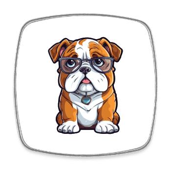 English Bulldog Dog Breed Watercolor Cartoon Kawai - Square fridge magnet - white - Front