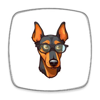 Doberman chien race aquarelle dessin animé Kawaii verre - Magnet carré - blanc - Devant