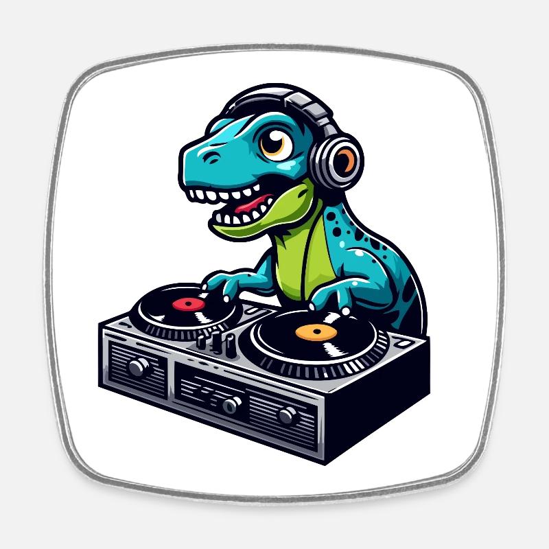 Dino Decks: The Mesozoic Music Master - Square fridge magnet - white