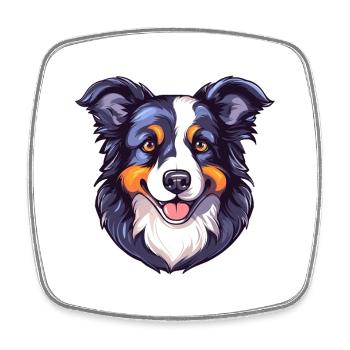 Border Collie Hunderasse Aquarell Karikatur Kawaii - Viereckiger Kühlschrankmagnet - Weiß - Vorne