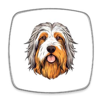Bearded Collie chien race aquarelle dessin animé Kawaii - Magnet carré - blanc - Devant