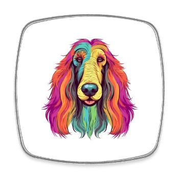 Afghan Hound Dog Breed Watercolor Cartoon Kawaii C - Square fridge magnet - white - Front