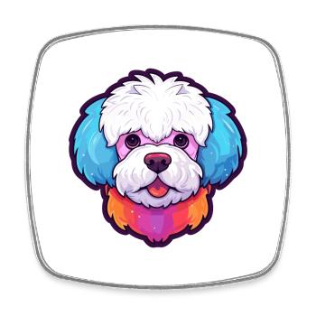 Bichon Frise chien race aquarelle dessin animé Kawaii C - Magnet carré - blanc - Devant