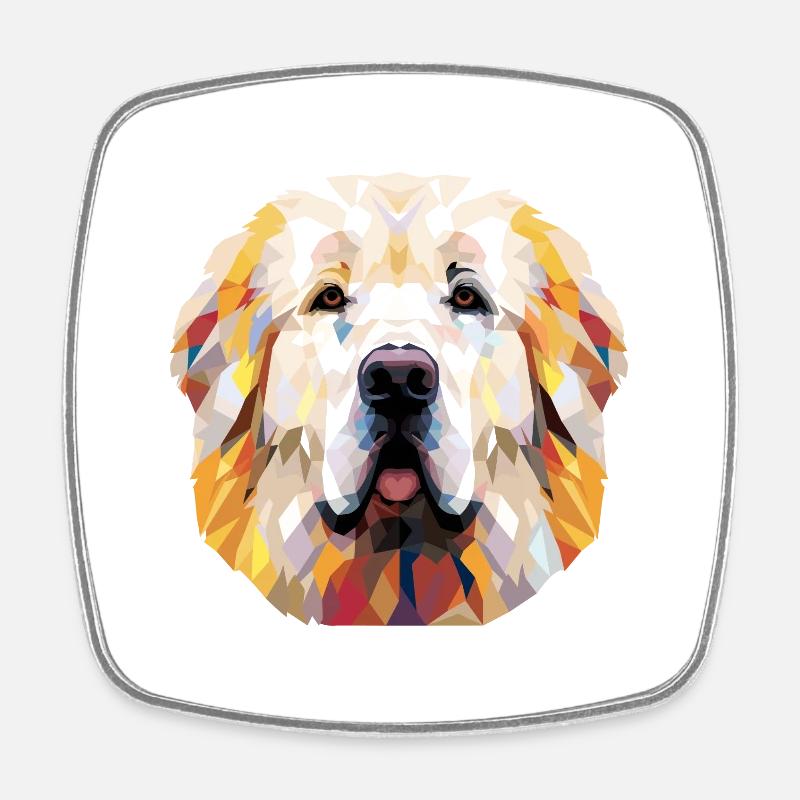 Grande race de chien des Pyrénées aquarelle dessin animé Kawaii - Magnet carré - blanc