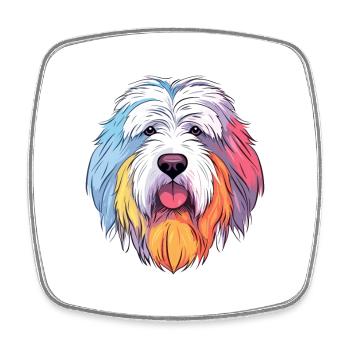 Old English Sheepdog Dog Breed Watercolor Cartoon - Square fridge magnet - white - Front