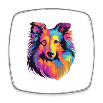 Sheltie Dog Breed Watercolor Cartoon Kawaii Colorf - Square fridge magnet - white - Front