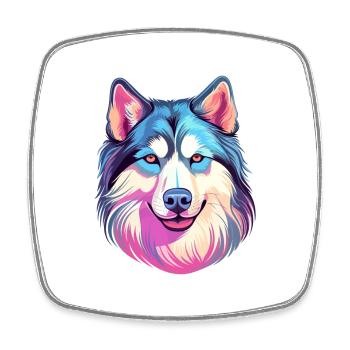 Alaskan Malamute Dog Breed Watercolor Cartoon Kawa - Square fridge magnet - white - Front
