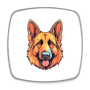 German Shepherd Dog Breed Watercolor Cartoon Kawai - Square fridge magnet - white - Front