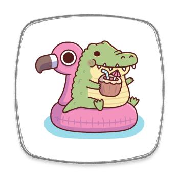 Mignon Crocodile Potelé Se Relaxant Sur Flamingo Float - Magnet carré - blanc - Devant