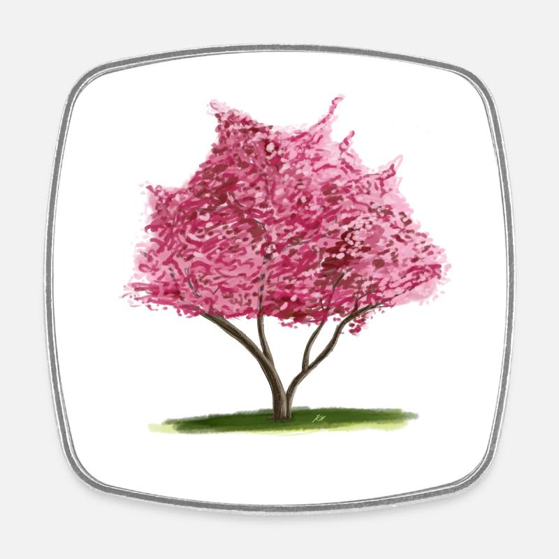 Cherry Sakura Pink Floral Tree - Square fridge magnet - white
