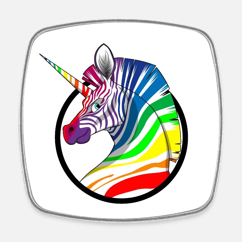 Regenbogen Einhorn Zebra - Viereckiger Kühlschrankmagnet - Weiß