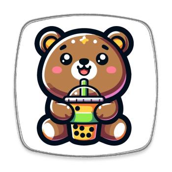 Boba Bear Bliss - Adorable Tea Hug - Square fridge magnet - white - Front