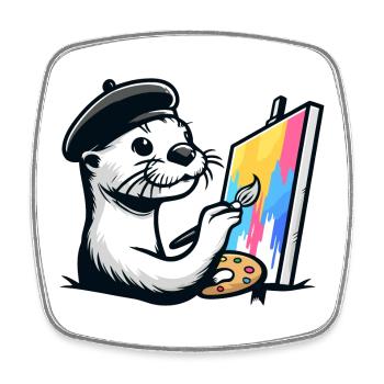 Artistic Otter - Painter's Joy - Square fridge magnet - white - Front