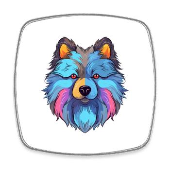 Keeshond Dog Breed Watercolor Cartoon Kawaii Color - Square fridge magnet - white - Front