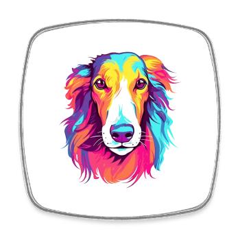 Borzoi Dog Breed Watercolor Cartoon Kawaii Colorfu - Square fridge magnet - white - Front