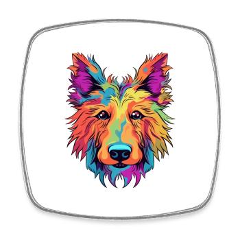 Berger Picard Hunderasse Aquarell Karikatur Kawaii - Viereckiger Kühlschrankmagnet - Weiß - Vorne