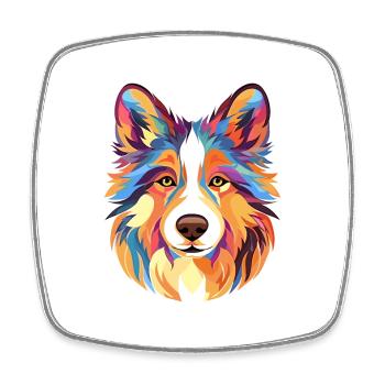 Icelandic Sheepdog Dog Breed Watercolor Cartoon Ka - Square fridge magnet - white - Front