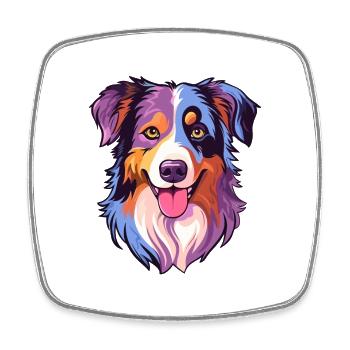 Miniature American Shepherd Dog Breed Watercolor C - Square fridge magnet - white - Front